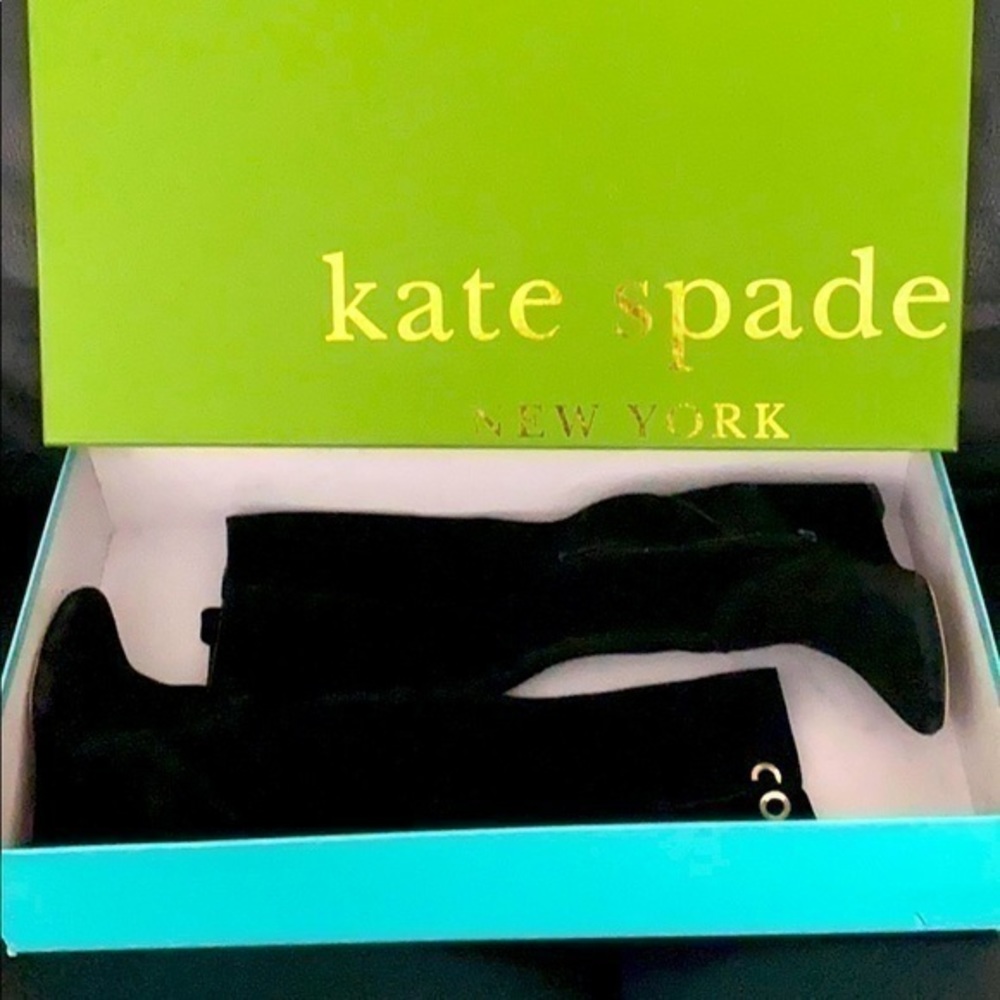 NWT Kate Spade black suede wedge knee high boots